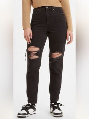 Levi’s High Waisted Mom Ripped Cotton Black Denim Jeans Size 28